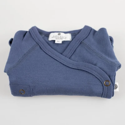 Afbeelding van Wollen Overslagromper lange mouw Merinowol Vintage Indigo 56