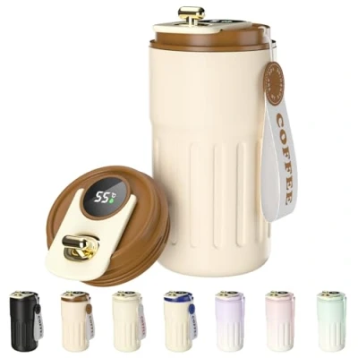 Afbeelding van Homealexa Koffiekop reismokken, vacuüm isolerende beker 304 roestvrij staal, LED touchscreen temperatuurmeter, slimme mok afdichtingsfles 410 ml bruin (A bruin)