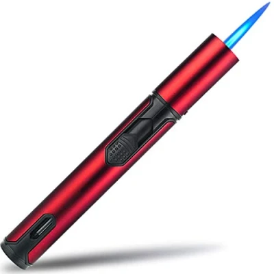 Afbeelding van Yeuligo Jet Torch aansteker, 6 inch gasaansteker met zichtbaar venster, winddichte aansteker verstelbare straalvlam voor barbecue, fornuis, kaars, keukenfornuis, kookplaten, herengeschenken, rood