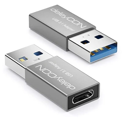 Afbeelding van deleyCON USB C naar Adapter [2 Stuks] Bus A Stekker 3.1 5Gbit/s voor PC Computer Laptop Notebook Aluminium Zwart