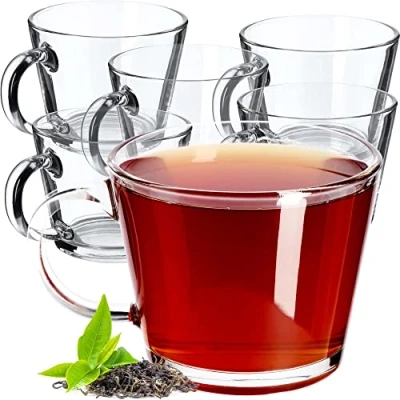 Afbeelding van KADAX Theeglazen, waterglazen met handvat, set van 6, glazen kopjes, sapglazen, glazen, voor thee, koffie, water, ijsthee, sap, drinkglazen, koffieglazen (Pia, 380 ml)