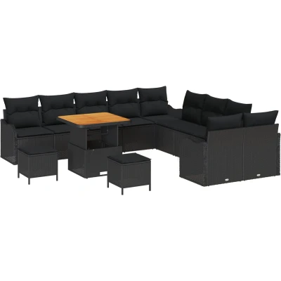 Afbeelding van vidaXL 13 delige tuinsofa set met kussens zwart poly rattan en acacia