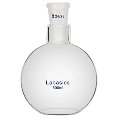 Afbeelding van Labasics Enkelknevel platbodem kolf, Borosilicaatglas kolf met 24/29 Standaard Koppeling, 500 ml