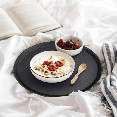 Afbeelding van Rond Zwart Dienblad met Antislip Oppervlak en Hoge Rand voor Thuis in de Horeca (4 Stuks Diameter: 40cm)