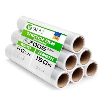 Afbeelding van V1 Trade stretchfolie transparant rol wikkelfolie handstretchfolie 100 m/40 cm verpakkingsmateriaal verpakkingsfolie op folie voor meubels folies verhuizing verhuisfolie