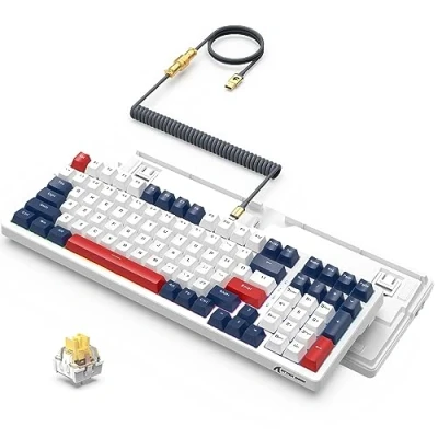 Afbeelding van ATTACK SHARK K98 Wired Hot swap Gaming Keyboard LIGHTSYNC RGB met afneembare metalen opgerolde USB C kabel, mechanische aangepastegele schakelaar, programmeerbare bediening, 100 toetsen (blauw)