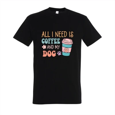 Afbeelding van T shirt All i need is coffee and my dog Zwart Maat XXL met print dames