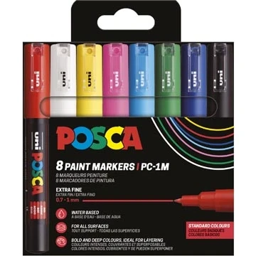 Afbeelding van Uni POSCA paintmarker PC 1MC 8 stuks basiskleuren