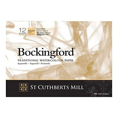 Afbeelding van St Cuthberts Mill Bockingford aquarelpapier T4743000101AF: 300 g/m², grofkorrel, aquarelblok 29,7 x 42 cm (DIN A3), eenzijdig gelijmd, 12 vellen, wit