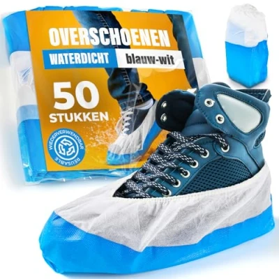 Afbeelding van ISC H&amp;S 50 overschoenen, antislipzool, extra sterk, &gt; 9 g, waterdicht/waterbestendig, één maat, wegwerp, blauw wit