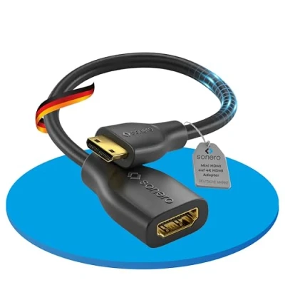 Afbeelding van Sonero® Mini HDMI naar 4K Portsaver adapter, premium high speed, C stekker A aansluiting, vergulde contacten, dubbele afscherming, PVC mantel, 0,15 m
