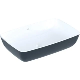 Afbeelding van Villeroy en boch artis opzetwastafel hoekig wand verhoogde voet geen overloop 380 x 580mm dxb gitzwart 417258bct8
