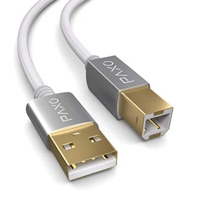 Afbeelding van 5m nylon USB printerkabel, wit, A plug naar B, oplaadkabel, datakabel, gouden