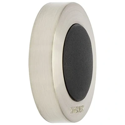 Afbeelding van WAGNER Design muur deurstopper SCREW OR GLUE/schroef of lijm diameter Ø 38 x 10 mm, geborsteld metaal, inox look, thermoplastisch rubber zwart 15514001
