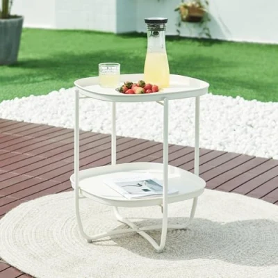 Afbeelding van Tuintafel Sandefjord bijzettafel metaal 57,5x46x46cm wit [en.casa]