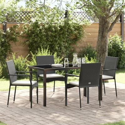 Afbeelding van vidaXL 5 delige Tuin Dining Set met Kussens Zwart Poly Rattan