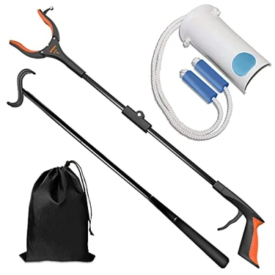 Afbeelding van 5 stuks knie , heup en rugvervangingsset, inclusief 80 cm opvouwbare grijper, sokkenhulp, schoenlepel met lange handgreep, kousenaantrekkingshulp, opbergtas