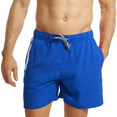 Afbeelding van Ript Essentials Mannen Verticale Streep Sneldrogende UV 50 Zonwering Perzik Afwerking Zwembroek Trunks, Royal Blauw/Wit, Medium