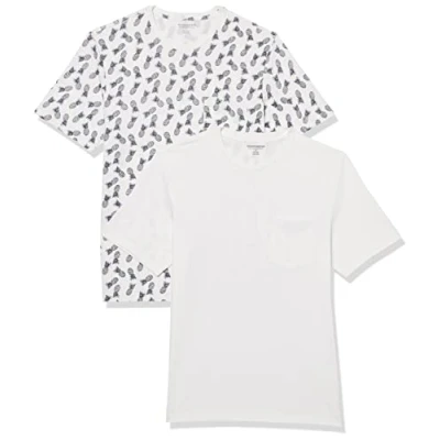 Afbeelding van Amazon Essentials Heren Slim Fit T shirt met korte mouwen en ronde hals, 2 stuks, wit ananasprint, S