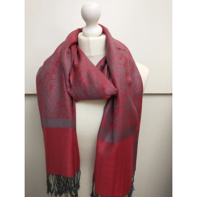 Afbeelding van Zijdezachte dames sjaal Jaleesa paisleymotief landelijk blauw rood