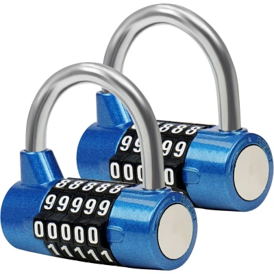 Afbeelding van Belle Vous Blauwe 5 Cijferige Combinatie Hangsloten (2Pak) L6,5 x B2,5 cm Resetbare Zware Kwaliteit Waterdichte Binnen/Buiten Sloten Voor Gym, Werk &amp; School Lockers, Poorten en Schuur