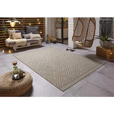 Afbeelding van Design Binnen &amp; Buiten Vloerkleed Ruiten Breeze Taupe 80x150 Cm