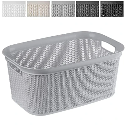 Afbeelding van Wasmand, multifunctionele mand, 27 l, wasmand van kunststof, opbergmand, voor badkamer, veel kleding, accessoires, speelgoed, wasbox (grijs)