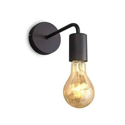 Afbeelding van B.K.Licht Zwarte wandlamp voor binnen industriele metalen netstroom met 1 lichtpunt wandspots muurlamp E27 fitting excl. lichtbron