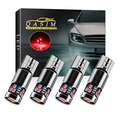 Afbeelding van Qasim 4pcs T10 LED lampen rood W5W 194 168 501 Canbus Geen Fout 450 Lumen voor auto zijverlichting interieur Dome deur hoffelijkheid nummerplaat verlichting
