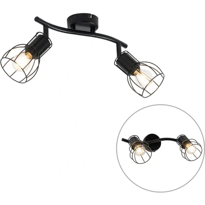 Afbeelding van QAZQA botu Moderne Plafondlamp 2 lichts L 47 cm Zwart Woonkamer Slaapkamer Keuken