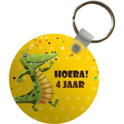 Afbeelding van Sleutelhanger Jubileum Krokodil Verjaardag Plastic Rond Uitdeelcadeautjes