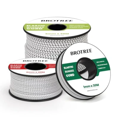 Afbeelding van Brotree Elastisch koord Elastische Draad 3mm x 20m Elastieken Touw Rond Bungee voor DIY, Handwerk, Kamperen, Backpacking Wit &amp; Zwart
