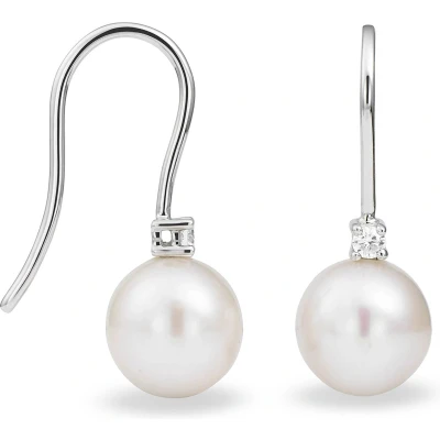 Afbeelding van Miore Sieraad dames 0,06 Ct solitaire diamant oorbellen met witte ronde zoetwaterparel van geelgoud Witgoud 14 karaat 585 goud,