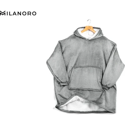Afbeelding van Milanoro Hoodie Deken Donkergrijs Warm en Comfortabel Met Mouwen Zak