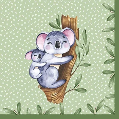 Afbeelding van 20 Lunch servetten Koala&#039;s in tropisch bos 33 cm