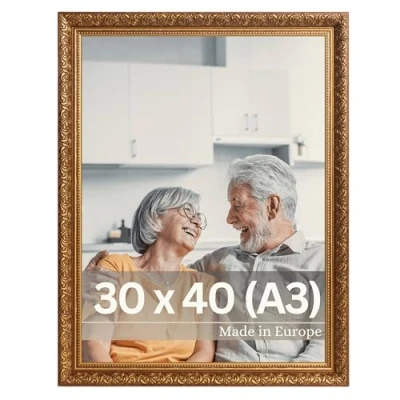 Afbeelding van Victor Vintage Fotolijst “Rubens in 30x40 cm (A3) Bruin Goud Staaf: 30x20mm Echt Glas Barok Antiek A3