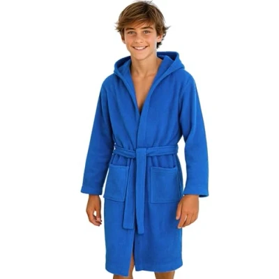 Afbeelding van Morgenstern Badjas voor kinderen, meisjes, jongens, badstof, katoen, capuchon, Oeko Tex, kinderbadjas, middenblauw, 176