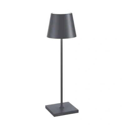 Afbeelding van Zafferano Poldina Pro Tafellamp Oplaadbare Buitenlamp Antraciet IP65 Spatwaterdicht Bureaulamp Snoerloos Dimbare LED Lamp Tuinlamp met Draadloos Oplaadstation 38 cm x Ø 11cm