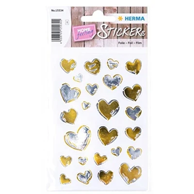 Afbeelding van HERMA 15534 Stickers harten goud zilver klein mini, 25 stuks, hartvormige stickers, zelfklevende etiketten in hartvorm voor Valentijnsdag, liefde, bruiloft, verjaardag, scrapbooking, decoratie,
