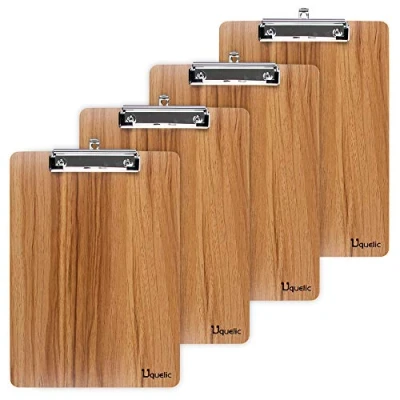 Afbeelding van Uquelic 4 stuks A5 duurzame houten klemborden met ophanggat, ontworpen voor kantoor, werk, klaslokaal, zakelijk restaurant (bruin, A5)
