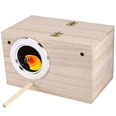 Afbeelding van Vogelhuis, houten vogel nestkast, incubator voor parkieten, papegaaien, met ondersteuning, kleine vogels zoals vinken, kanaries, enz.