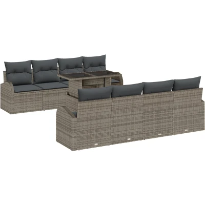 Afbeelding van vidaXL 9 delige Tuinsalonset met Kussens Grijs Poly Rattan