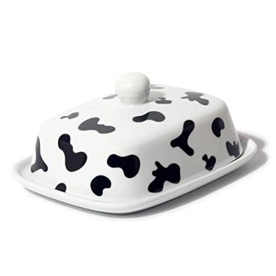 Afbeelding van Theo&amp;Cleo Botervloot, hoogwaardige boterbel van keramiek, boterschotel voor alle gangbare boter (250 g), boterschaal porselein (koeien)