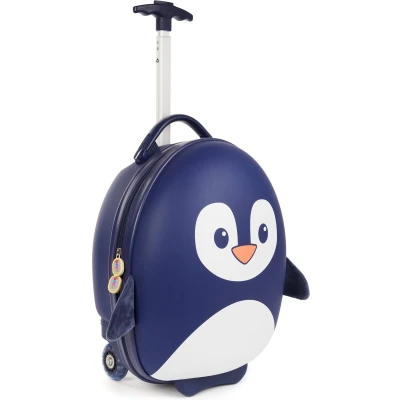 Afbeelding van Kindertrolley pinguïn (blauw) handbagage lichtgewicht duurzame hardcase 17L kinderkoffer met wieltjes verstelbare handgreep