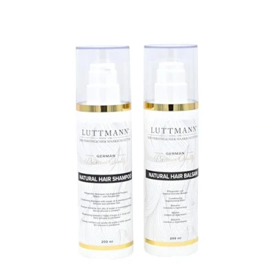 Afbeelding van LUTTMANN® Natural Hair Shampoo + Balsam Set je 200 ml Pruiken Haarvervanging Intensieve verzorging voor pruiken, haarstukken, extensions en haarverlengingen van mensenhaar