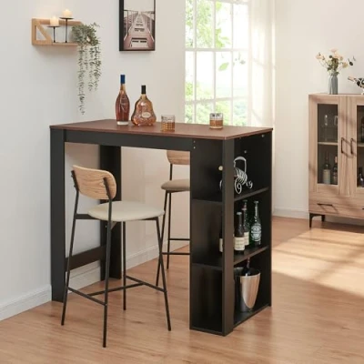 Afbeelding van [en.casa] Bartafel Danderyd met opbergrek 3 open vakken 120x60x106 cm zwart en walnootkleurig