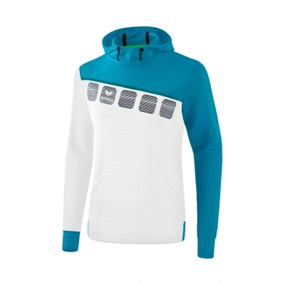 Afbeelding van Erima 5 C sweatshirt met capuchon wit/oriental blue/colonial blue