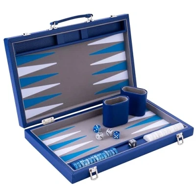 Afbeelding van Backgammon 15 &quot;, grijs/blauw/wit ingelegd vilt