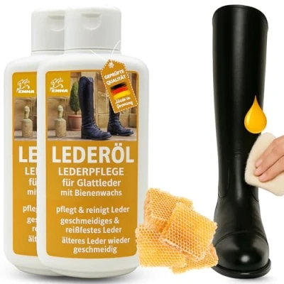 Afbeelding van EMMA® Leder Olie Bijenwas I SPARSET Lederverzorging kleurloze lederen ligbank Balsemvloeistof Reiniging Zadelverzorging glad leer Vet 2 x 500 ml