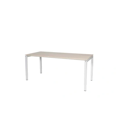Afbeelding van Cubeo 4 poot bureau, zit/zit hoogte verstelbaar (62 85cm) dmv slinger met 180x80cm robson eiken 25mm blad en wit (RAL9010) frame